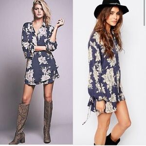 Free People shake it dress XS long sleeve collared drawstring waist adorable